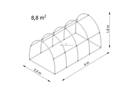 Tunel foliowy *Bv4* 4,0 x 2,2 x 1,9m folia 4UV z zamkiem